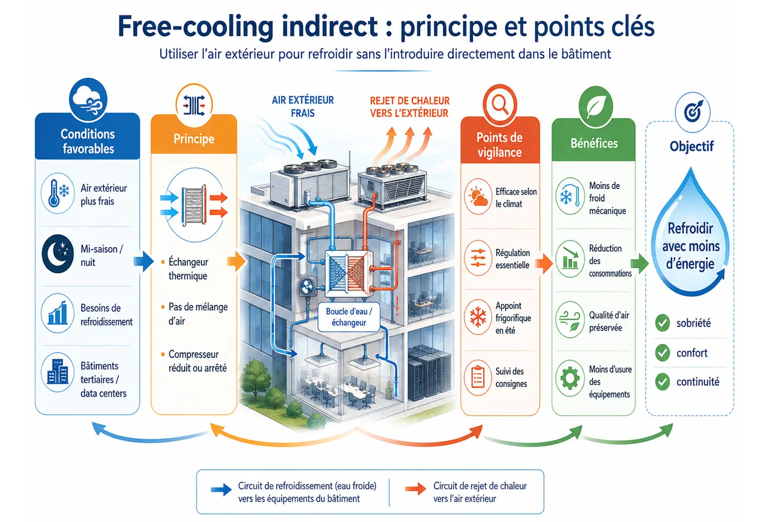 Schéma du free-cooling indirect.